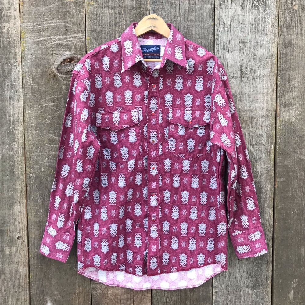 Wrangler Western Cowboy Southwest Pattern Rodeo Pearl Snap Shirt 15 1/2 x 33 Med